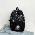 Black astronaut graffiti school backpack large capacity student daily casual daypack - Black