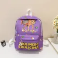 Cute cartoon cat fish print purple kids school backpack for daily use student book bag - Purple