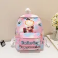 Cute pastel gradient children school backpack with cartoon character print and large capacity. - Pink