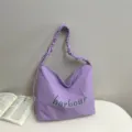 Stylish purple shoulder bag with letter print, casual large capacity tote bag for daily commute. - Purple
