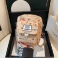 Canvas Cartoon Capybara Print Crossbody Bag Cute Small Shoulder Bag Casual Messenger Bag - Khaki
