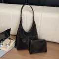Retro matte suede shoulder bag for women autumn winter large capacity casual commuting hobo bag - Black