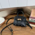 Cute mini black children crossbody bag with bear print and metal lock for cute kids style - Black