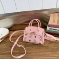 Pink kids crossbody bag cute cartoon bear print mini handbag PU leather shoulder bag - Pink