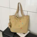 Casual canvas tote bag with attached coin pouch, large capacity shoulder bag for women daily use. - Khaki