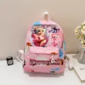 Pink cartoon kids backpack with cute dancing cup print, large capacity school bag for children. - Pink