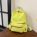 Casual large capacity yellow green school backpack with pink zippers for students daily use - Fluorescent Green