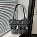 Ethnic vintage embroidered shoulder bag with tassels, stylish casual tote variant style. - Style 7