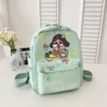 Cute cartoon printed mint green school backpack with front pocket for students lightweight - Green