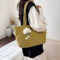 Green corduroy tote bag for women, casual vintage shoulder bag with cute cloud pendant for daily use. - With Pendant / Yellow