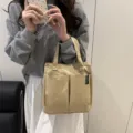 Casual canvas tote bag with multi pockets, spacious daily handbag for commuting and students. - Khaki