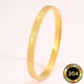 Edles 18K vergoldetes Edelstahl Herz Armreif, stilvolles geripptes Design für Damen. - Gestreifter Herz Stil / Gold