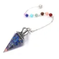 Kristall Stein Harz Krone Hexagon Prisma Pendel Chakra Heilung Anhänger Schmuck - Kronen-Harz-Hexagonalpyramiden mit Sieben-Perlen-Ketten / Lapislazuli