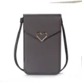 Grey mini PU leather phone crossbody bag with chic geometric heart clasp for women daily use. - Dark Gray