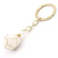 Wire wrapped crystal stone keychain detail, gold plated ring pendant bag charm accessory - 3-Section Chain / White Crystal