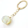 Gold wire-wrapped crystal stone keychain fashion bag pendant elegant hanging accessory - 3-Section Chain / Opal