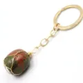 Natural stone wire-wrapped keychain detail, crystal pendant bag hanging accessory. - 3-Section Chain / Unakite