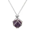 Silberkette lila Kristall Stein Kasten Halskette elegante Metall Draht Anhanger Variante - Netzbeutel-Anhänger im Bambus-Stil / Silberner Netzbeutel mit Amethyst