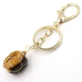 Wire wrapped natural tiger eye stone keychain luxury golden metal keyring bag pendant accessory - Lobster Clasp / Tiger's Eye