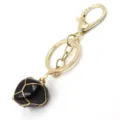 Gold wire wrapped black stone keychain stylish bag pendant metal clasp fashion key ring charm accessory - Lobster Clasp / Black Agate