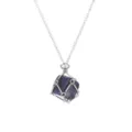 Silberne Metalldraht Käfig Anhänger Halskette mit natürlichem blauem Edelstein Schmuck - Netzbeutel-Anhänger im Bambus-Stil / Silberner Netzbeutel mit Blauquarz
