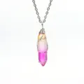Handcrafted wire wrapped hexagonal crystal pendant necklace, gradient color jewelry detail shot. - Silver Wire Wrapped Pendant / Yellow White Purple Red