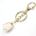 Golden wire wrapped natural crystal stone keychain fashion bag pendant exquisite accessory - Lobster Clasp / White Crystal