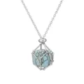 Silberner Metallkaefig Stein Anhaenger Halskette Variante, elegante blaue Kristall Schmuck. - Netzbeutel-Anhänger im Bambus-Stil / Silberner Netzbeutel mit Türkis