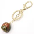 Natural stone wire wrapped keychain gold metal pendant fashion bag accessory charm gift - Lobster Clasp / Unakite