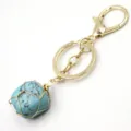 Gold metal keychain with blue turquoise stone pendant wire wrapped fashion bag charm - Lobster Clasp / Turquoise