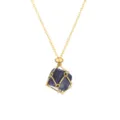 Goldfarbene Metallkaefig Halskette mit einem natuerlichen blauen Edelstein fuer Damen Mode. - Netzbeutel-Anhänger im Bambus-Stil / Goldener Netzbeutel mit Blauem Achat
