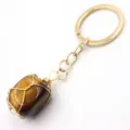Natural tiger eye gemstone wire wrapped keychain stylish metal keyring bag charm accessory - 3-Section Chain / Tiger's Eye