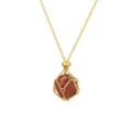 Natürlicher Roter Stein Kristall Drahtkäfig Anhänger Goldkette Halskette Modeschmuck - Netzbeutel-Anhänger im Bambus-Stil / Goldener Netzbeutel mit rotem Jaspis