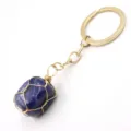 Natural blue gemstone wire-wrapped keychain metal ring fashion bag accessory pendant variant - 3-Section Chain / Blue Vein Stone