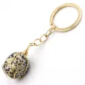 Natural stone wire wrapped keychain gold tone metal pendant bag charm accessory fashion - 3-Section Chain / Dalmatian Jasper