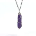 Handgemachte drahtumwickelte lila kristall hexagon säule anhänger halskette schmuck - Silber & Transparentes Violett