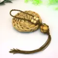 Handgefertigt geflochtenes Netz Schlüsselanhänger Kristall Stein Halter Tasche Detail Ansicht - Topas + Weißbraunes Netz