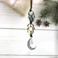 Natural crystal raw stone hanging ornament hand-woven rope moon star car pendant decor - Coffee Cord + Green Aventurine + Topaz