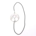 Accesorio de marcapaginas con cordon elastico y arbol de la vida de piedra de cristal. - Árbol de la vida de cristal de roca plateado