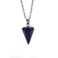 Hexagonal cone crystal pendant necklace detail shot, elegant blue gemstone with silver chain. - Hexagonal Cone Pendant / Lapis Lazuli