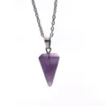 Natural crystal cone pendulum pendant with metal chain closeup detail view for jewelry making. - Hexagonal Cone Pendant / Purple Crystal