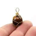 Natürlicher Tigerauge Stein drahtgewickelter runder Anhänger Halskette Mode Kristall Geschenk - Einzelner Anhänger (12mm Packung) / Gold Tigerauge