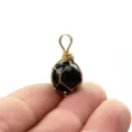 Handgemachter drahtgewickelter schwarzer kristall runder stein anhänger für halskette - Einzelner Anhänger (12mm Packung) / Gold Schwarzer Achat