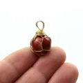 Handgefertigter Drahtgewickelter Roter Jaspis Stein Rund Anhänger Halskette Schmuck - Einzelner Anhänger (12mm Packung) / Gold Roter Stein