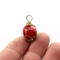 Handgemachter drahtgewickelter roter stein anhänger runde edelstein halskette kristall amulett - Einzelner Anhänger (12mm Packung) / Gold Roter Stein