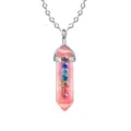 Pink crystal hexagonal pillar pendant necklace with colorful rhinestone details for daily wear. - Watermelon Red Agate