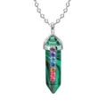 Green malachite hexagonal bullet pendant necklace with colorful crystal rhinestones. - With Chain / Malachite