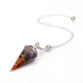 7 Chakra Crystal Resin Cone Pendulum Dowsing Dangle Healing Stone Crystal Pendant - Pendulum Pendant With Chain / Rainbow Symbols