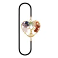 Elegante marcapáginas de metal con corazón de árbol de la vida, piedras naturales y cordón negro - Árbol de la vida en forma de corazón dorado