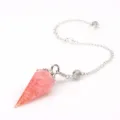 Detail view of the pink crystal resin dowsing pendulum pendant with silver chain and beads. - Pendulum Pendant With Chain / Rose Quartz